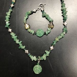 Green Jade Celtic Rose Necklace & Bracelet Set